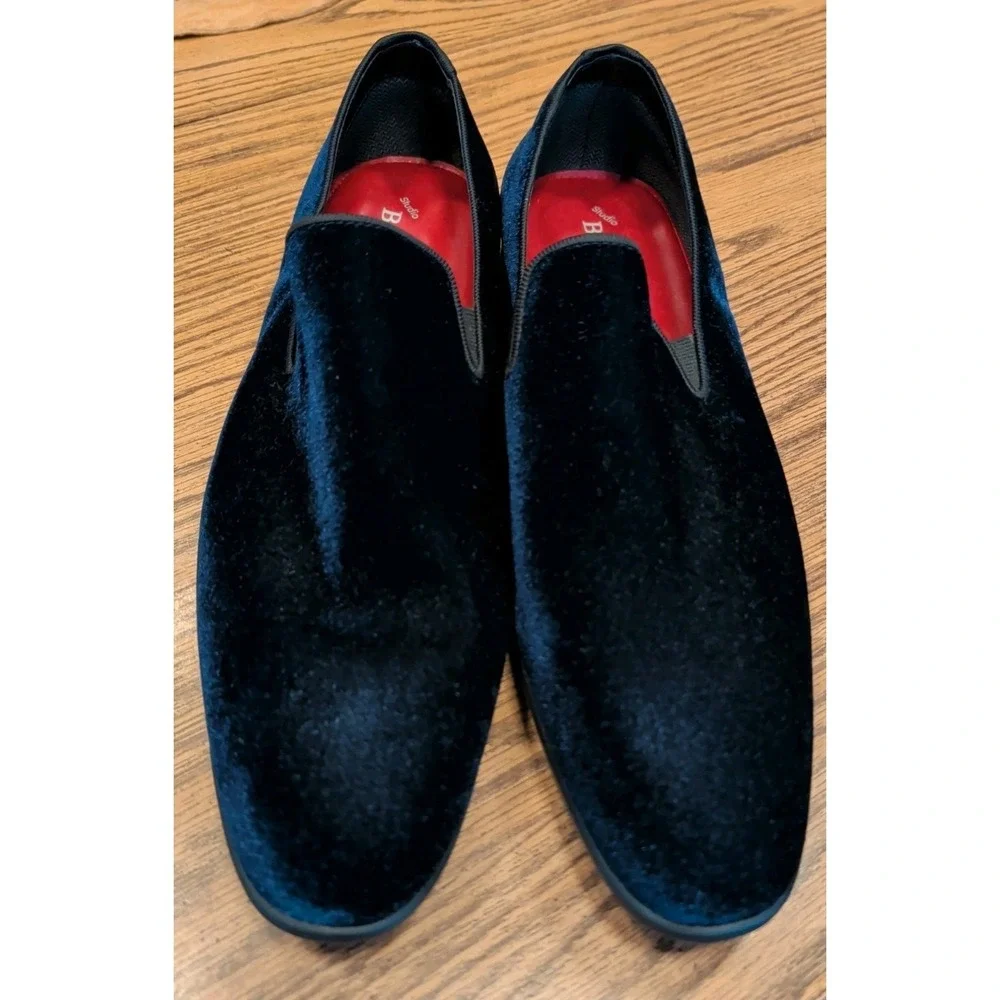 Studio Belvedere Paolo velvet navy blue slip on loafers dress shoes Size 13 D
